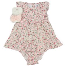 M34306: Baby Girls All Over Print Dress, Pant & Headband Set  (1-2 Years)